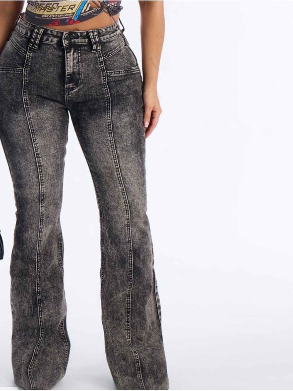 Fashion Nova Washed Black High-Rise Flare Jeans